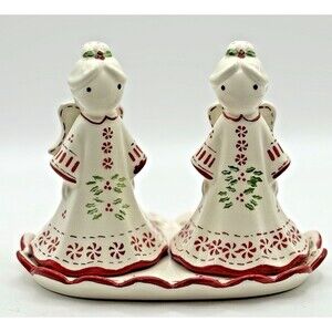Temptations by Tara Christmas Angels Salt & Pepper Shakers W/Tray & Box FLAW